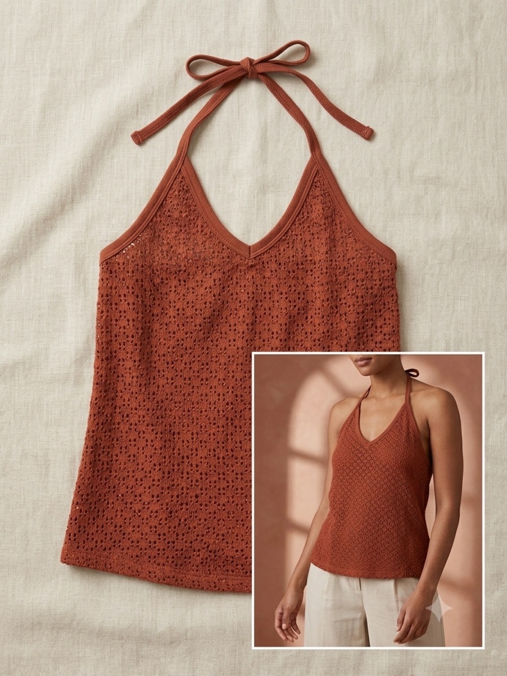 GAP Rust Crochet Halter Swim Coverup Top